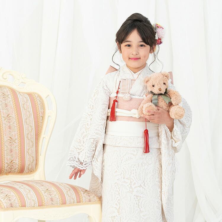 七五三 着物 7歳 四つ身 単品 女の子 着付けマニュアル付き ホワイト