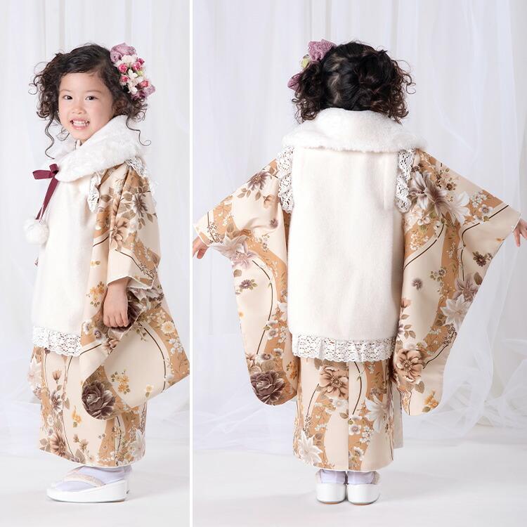 七五三 着物 3歳 三つ身 単品 女の子 着付けマニュアル付き ベージュ地