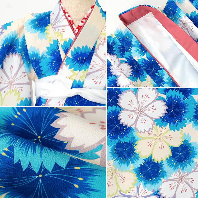 七五三 着物 3歳 三つ身 単品 女の子 着付けマニュアル付き 生成り地に