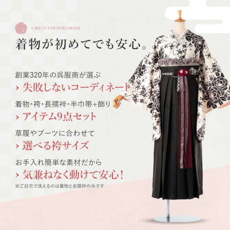 卒業式(高校/大学) 袴セット ドレスアップコーデ 9点 フルセット 二尺