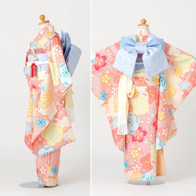 桃色地に絞り梅 | 着物 モダン かわいい 単品 四つ身 のし対応 洗える 