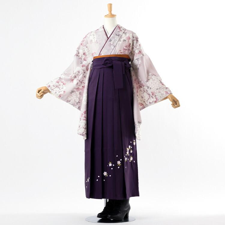 卒業式(高校/大学) 袴セット 6点フルセット 二尺袖(薄赤紫地に芍薬と桜