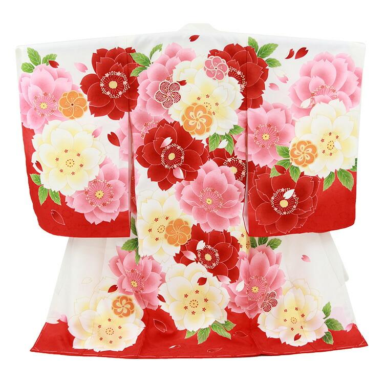 お宮参り 着物 女の子[大桜柄 赤色] 産着セット(紐付きの着物+