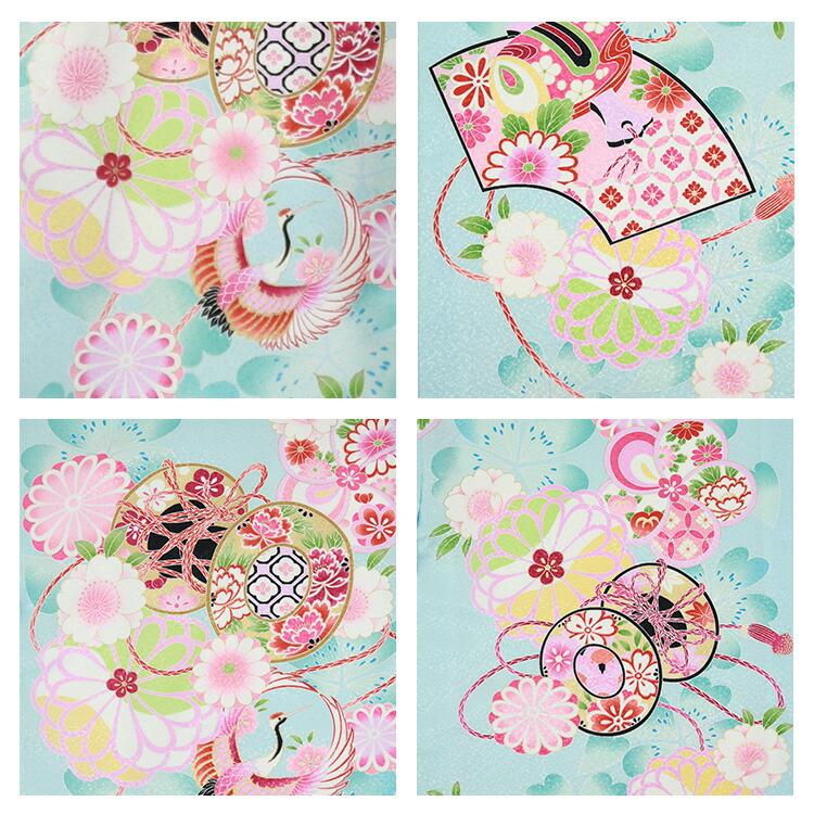 お宮参り 着物 女の子[鼓に鶴 水色] 産着セット(紐付きの着物+