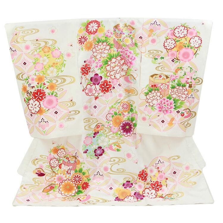 お宮参り 着物 女の子[貝桶 白色] 産着セット(紐付きの着物+