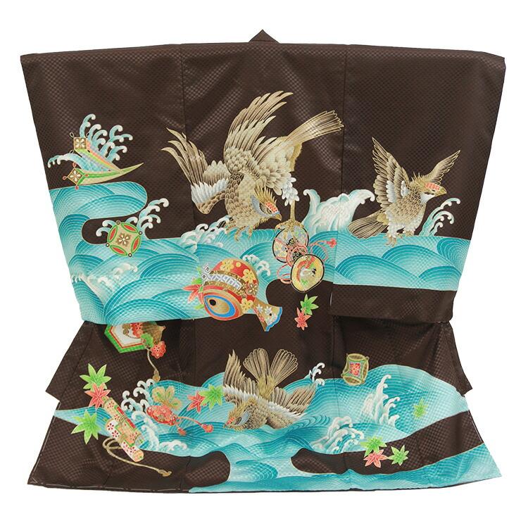 お宮参り　男の子　祝着　産着　長襦袢・袴セット　鷹 楽天市場】【レンタル】お宮参り 着物 男の子[鷹と太鼓 紺色] 産