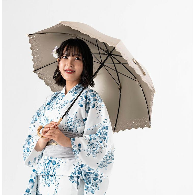 天然竹使用 バンブーハンドル 晴雨兼用日傘 99.9%遮光 グレース