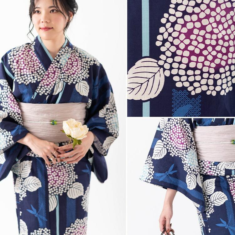 単品】女性用浴衣 レディース 紺地に紫陽花 綿生地 HYL : 京都みさやま