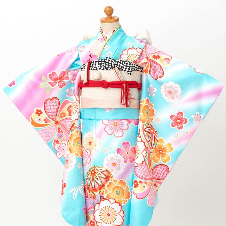 七五三 着物 7歳 四つ身 単品 女の子 着付けマニュアル付き 水色