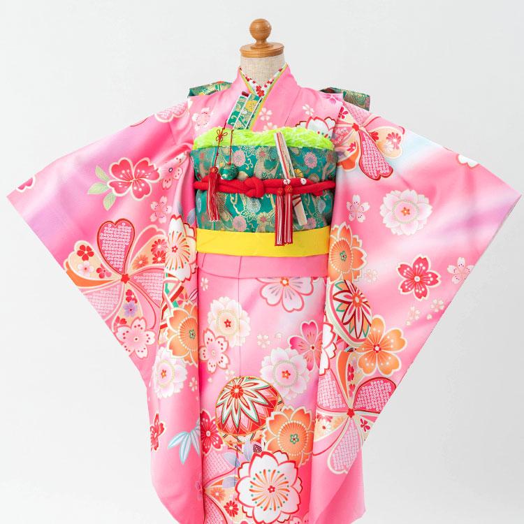 七五三　7歳　女の子　ピンク　四つ身　着物　作り帯　セット　753 七歳 七五三 着物 7歳 ブランド 四つ身着物 単品 Shikibu Roman 式部