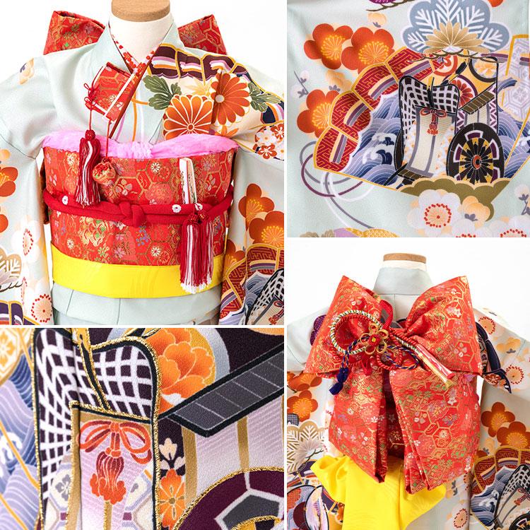 七五三 七歳用帯、小物セットおまけ付き（着物は付いていません） 七五三 着物 7歳 四つ身セット(結び帯セット) 女の子 16点フル