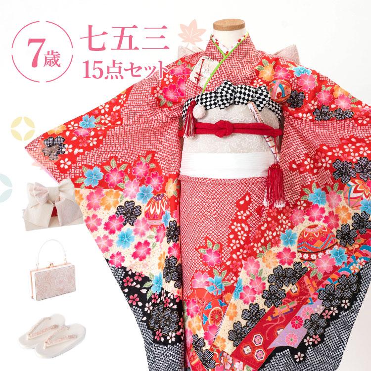 7歳用 花柄着物 黒・ピンク 7歳用 花柄着物 黒・ピンク