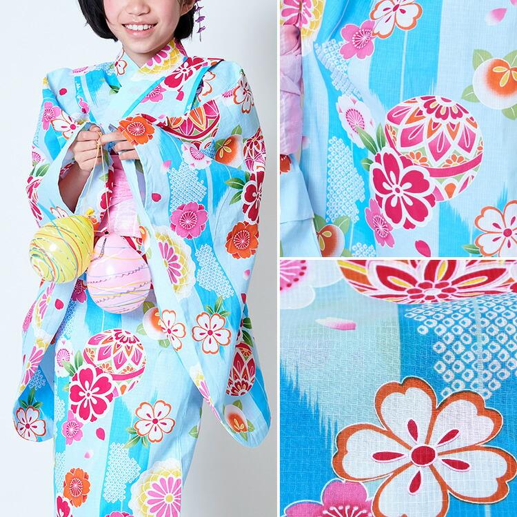 子供用浴衣　130   白地　カラフル手鞠　流水柄　美品　サイズ調整可能 楽天市場】浴衣 子供 単品 女の子 濃紺地 花 手毬 てまり 柄 100