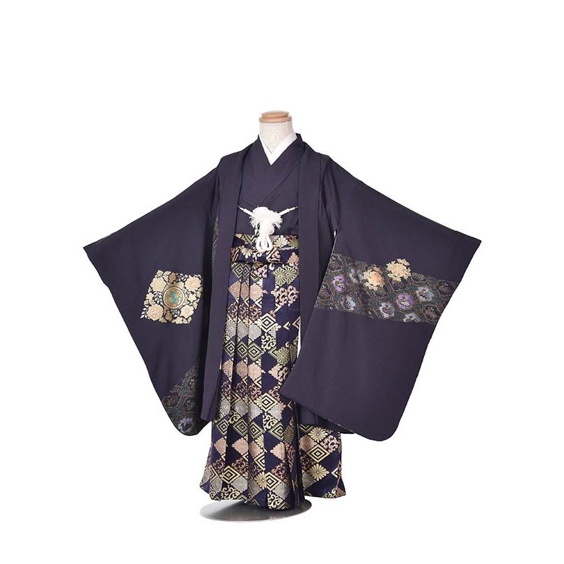 七五三 レンタル 5歳正絹紫兜 5歳児袴 袴羽織セット 羽織袴 男の子 5歳着物 高級 着物レンタル5 キッズ 753 五歳 子供 フルセット 5歳用 無紫 送料無料