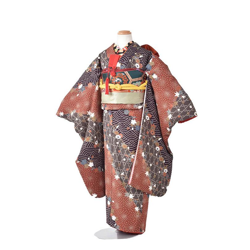 七五三 レンタル 7歳 女の子 衣裳 115cm~125cm 貸衣装 7歳着物セット 753レンタル 7歳女児 茶紅葉モダン フルセット 前撮り 大正ロマン 7才 お正月 送料無料の画像