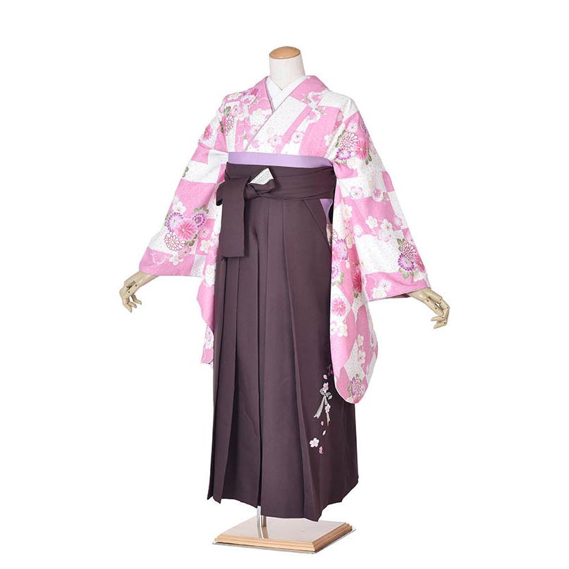 小学生卒業式袴 女児 148cm~153cm ピンク市松×チョコレートカラー