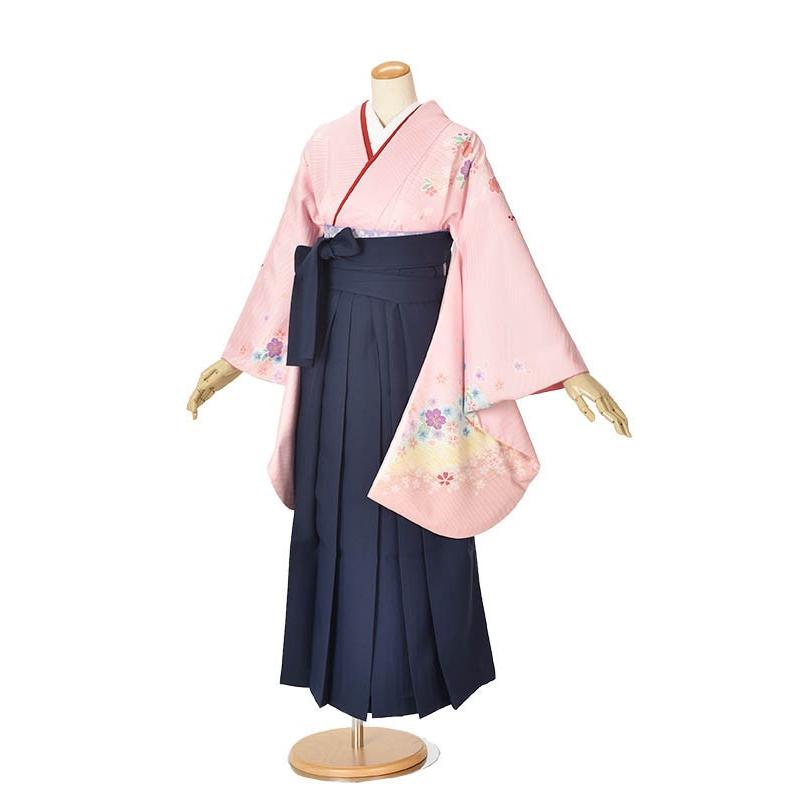 小学生卒業式袴 女児 153cm~158cm ピンクにブルー桜 レンタル フルセット 卒業袴 卒業式 小学校 貸衣裳 送料無料 七五三姉妹 10才着物 13才まいり ピンク 紺