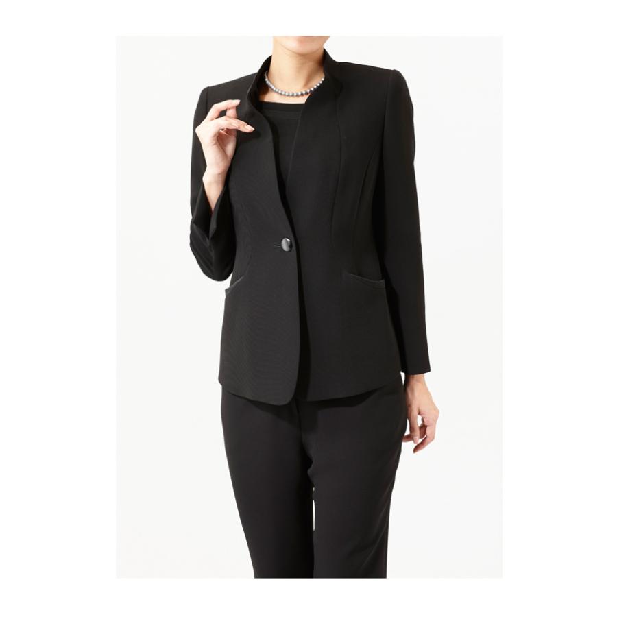 ブラックフォーマル レディース 喪服 パンツスーツ 礼服 国産 40代 50代 60代 ミセス 女性 前開き ブラウス ジャケット パンツ 葬儀 法事 7t141の画像