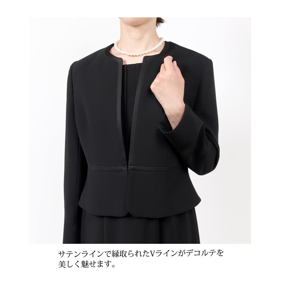 喪服 礼服 ブラックフォーマル レディース 大きいサイズ 30代 40代 50代 前開き ワンピース 夏 女性 葬儀 卒業式 黒 ママ スーツ 2点セット 安い t143の画像