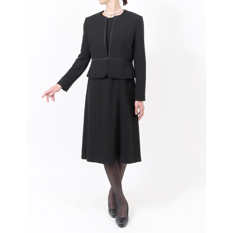 喪服 礼服 ブラックフォーマル レディース 大きいサイズ 30代 40代 50代 前開き ワンピース 夏 女性 葬儀 卒業式 黒 ママ スーツ 2点セット 安い t143の画像