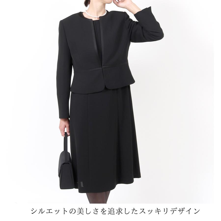 喪服 礼服 ブラックフォーマル レディース 大きいサイズ 30代 40代 50代 前開き ワンピース 夏 女性 葬儀 卒業式 黒 ママ スーツ 2点セット 安い t143の画像