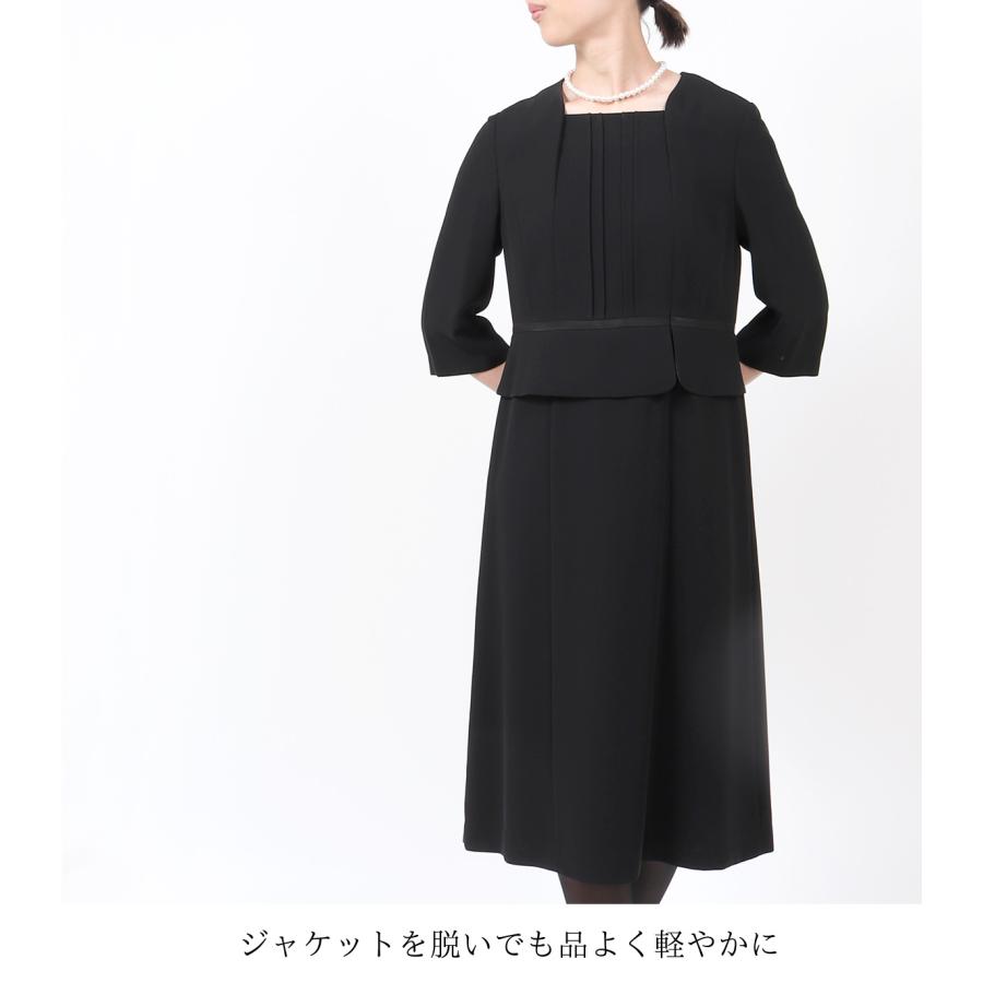 喪服 礼服 ブラックフォーマル レディース 大きいサイズ 30代 40代 50代 前開き ワンピース 夏 女性 葬儀 卒業式 黒 ママ スーツ 2点セット 安い t143の画像