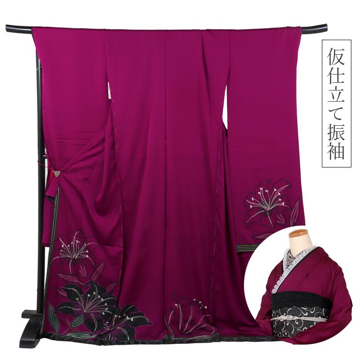 振袖 仮仕立て 新品 販売 成人式 結婚式 卒業式 正絹 紫 赤紫 振袖 仮仕立て 新品 販売 成人式 結婚式 卒業式 正絹 紫 赤紫