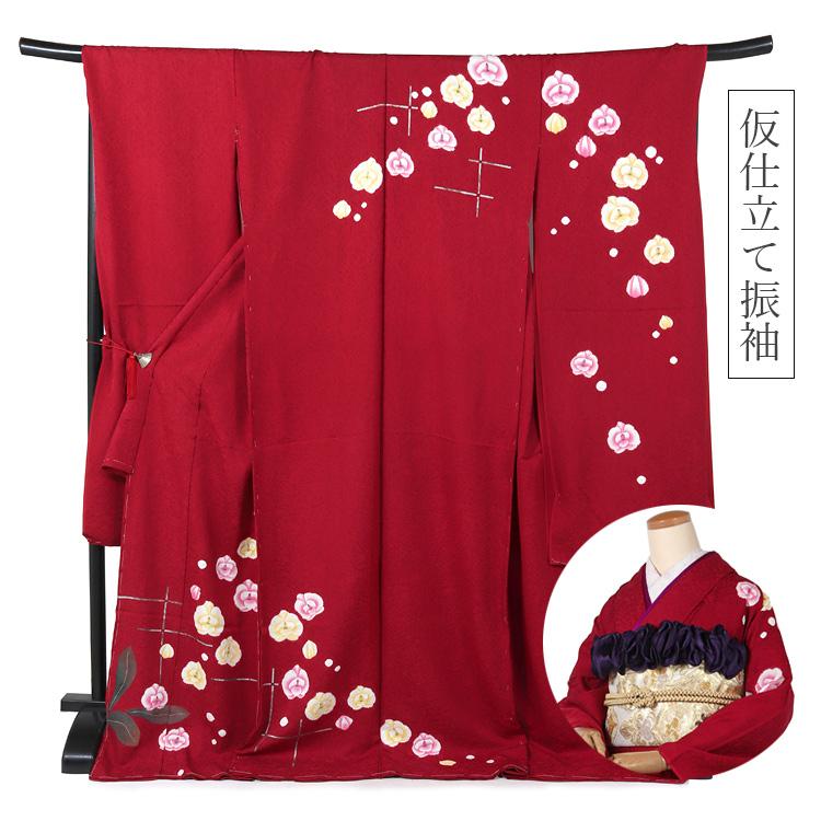 振袖 成人式 結婚式 卒業式 正絹 赤 レッド 仮仕立て シンプル 振袖 成人式 結婚式 卒業式 正絹 赤 レッド 仮仕立て シンプル