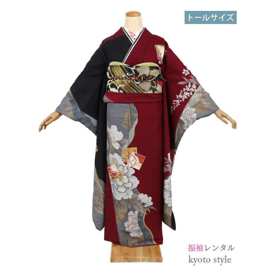 振袖 レンタル 成人式 フルセット 結婚式 振袖レンタル 赤 エンジ レッド レトロ 貸衣裳 貸衣装 フルレンタル 古典柄 かわいい トールサイズ 72092 :72092:京都スタイル フォーマル着物 通販 トールサイズ 振袖フルセット 赤