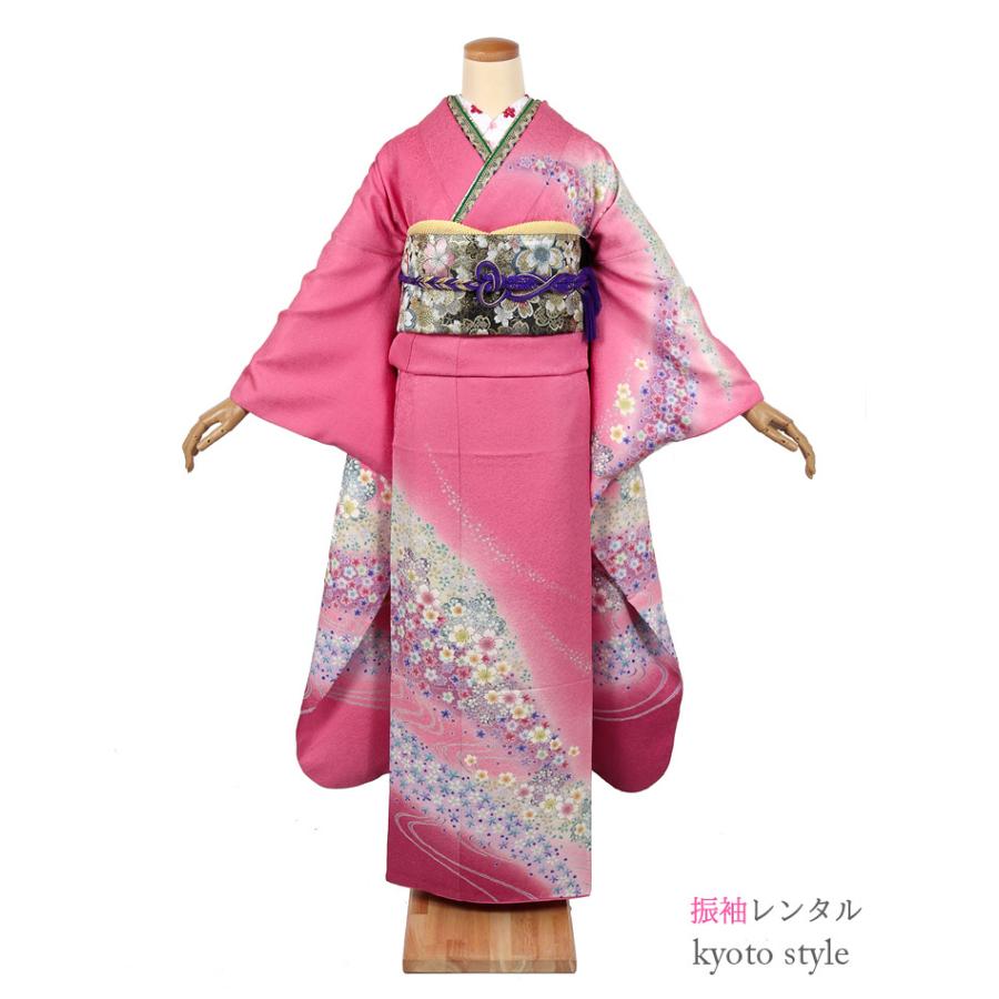 レンタル】【成人式】振袖 フルセット Lサイズ 花柄 ピンク レンタル】【成人式】振袖 フルセット Lサイズ 花柄 ピンク