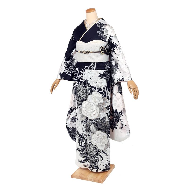 紺地の豪華な金彩振袖フルセット(着付け小物) 振袖レンタル 紺 ネイビー フルセット 成人式 結婚式 卒業式 振袖