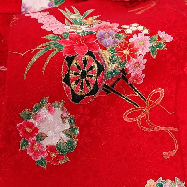 【七五三 7歳】深紅×金の豪華絢爛♡古典柄フルセット＊圧倒的存在感 七五三 着物 3歳 レンタル フルセット 女の子 被布セット 着物レンタル