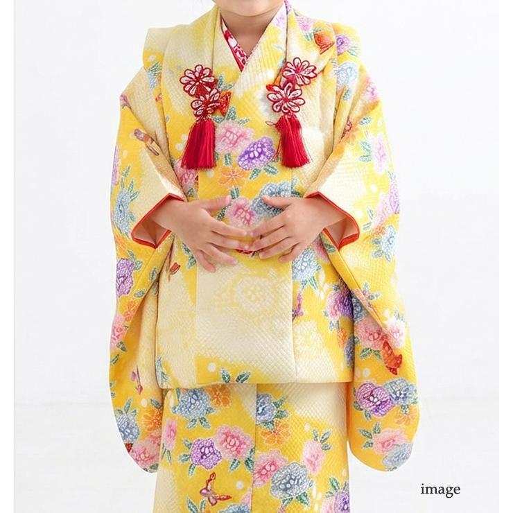 七五三 3歳 女の子 被布セット 黄色 花柄 草履付き フルセット 七五三 着物 3歳 レンタル フルセット 女の子 被布セット 黄色