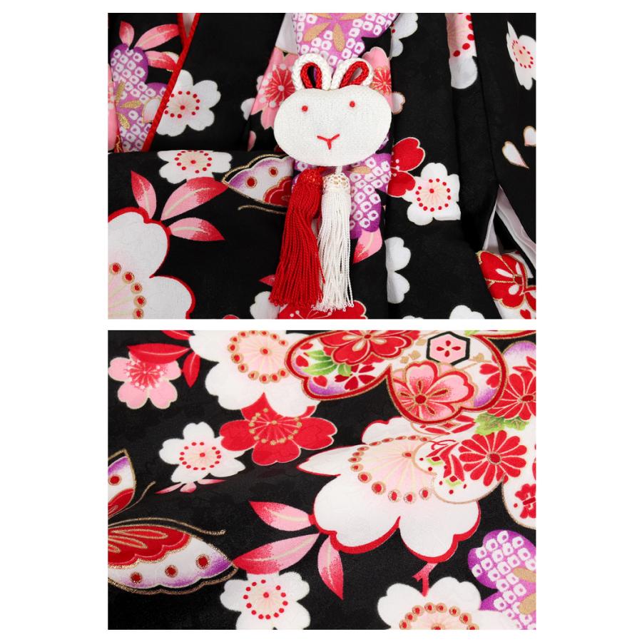 三歳女児七五三被布着物セット⭐︎日本製⭐︎白着物✕黒被布⭐︎桜+蝶々 七五三 着物 3歳 レンタル フルセット 女の子 被布セット 黒 ブラック