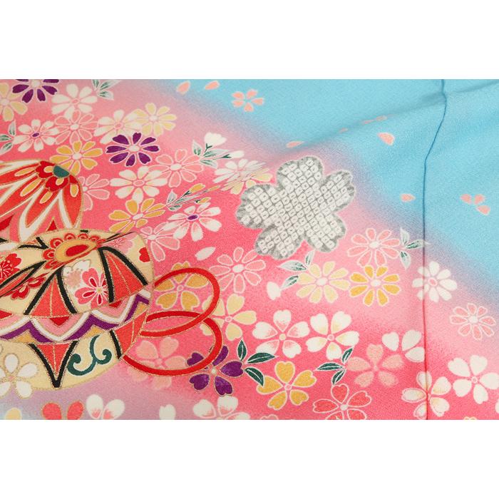 七五三 着物セット 青赤花柄　7歳 七五三 着物 7歳 フルセット 着物 7歳女児 四季花柄の七五三着物