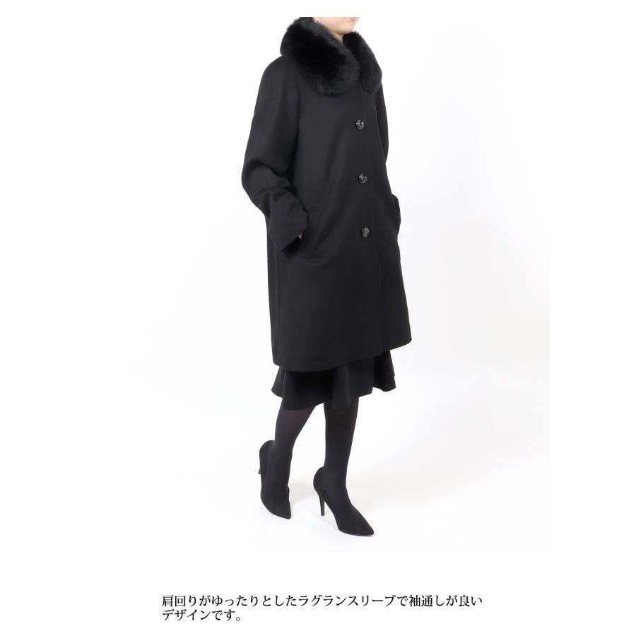 フォーマルコート 黒 カシミヤ混 ファー付き レディース M L LL 90cm丈