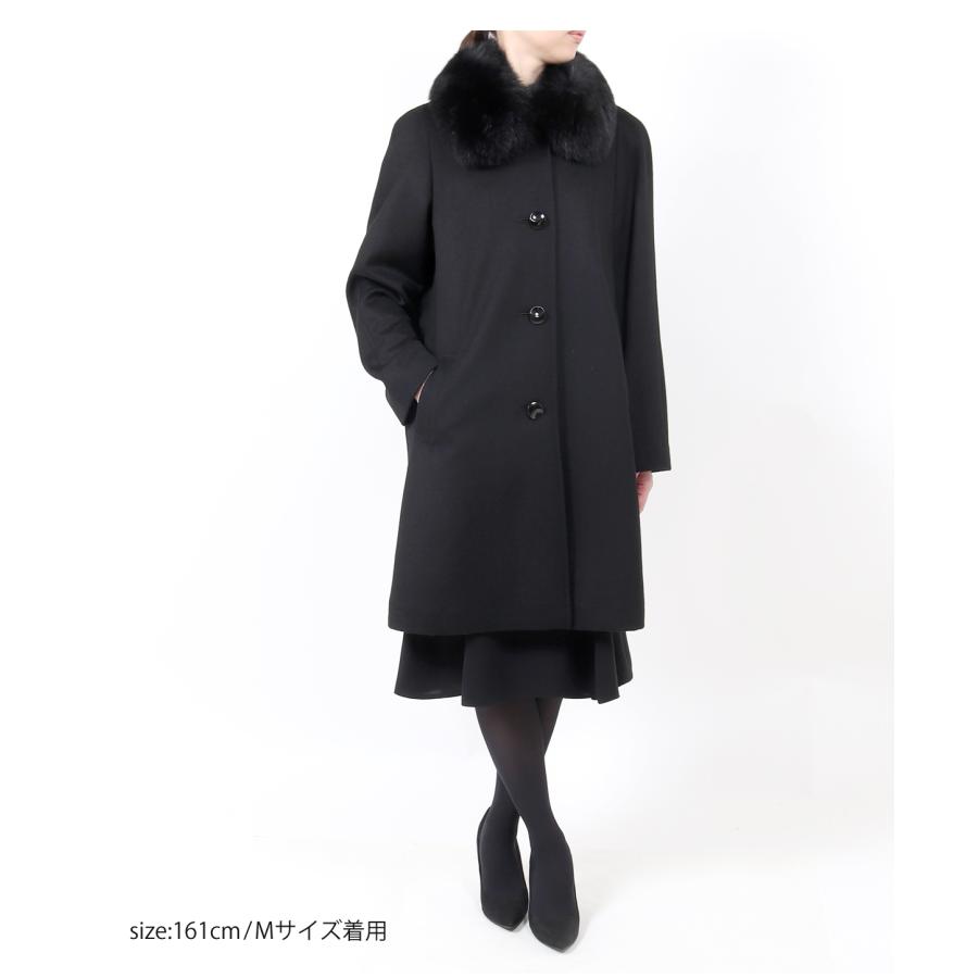 カシミヤ ウール 黒 コート M 90丈 アウター 式典 フォーマル フォーマルコート 黒 カシミヤ混 ファー付き レディース M L LL 90cm丈