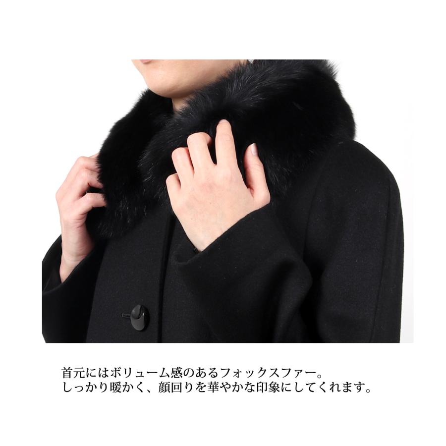 フォーマルコート 黒 カシミヤ混 ファー付き レディース M L LL 90cm丈