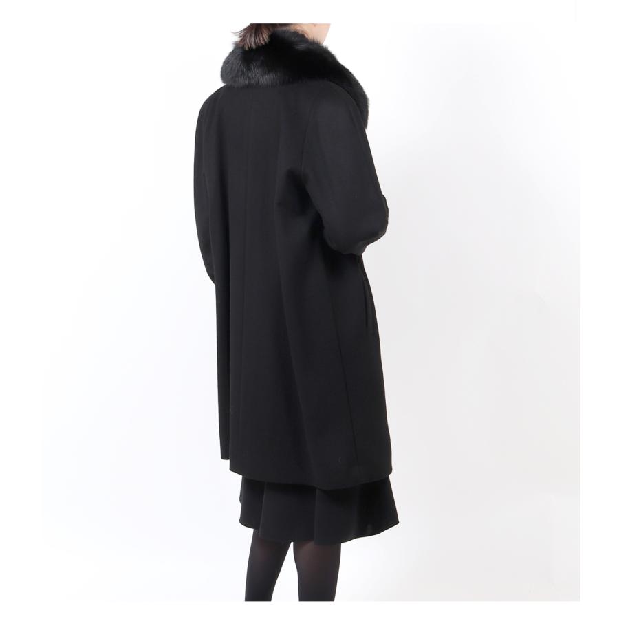 フォーマルコート 黒 カシミヤ混 ファー付き レディース M L LL 90cm丈