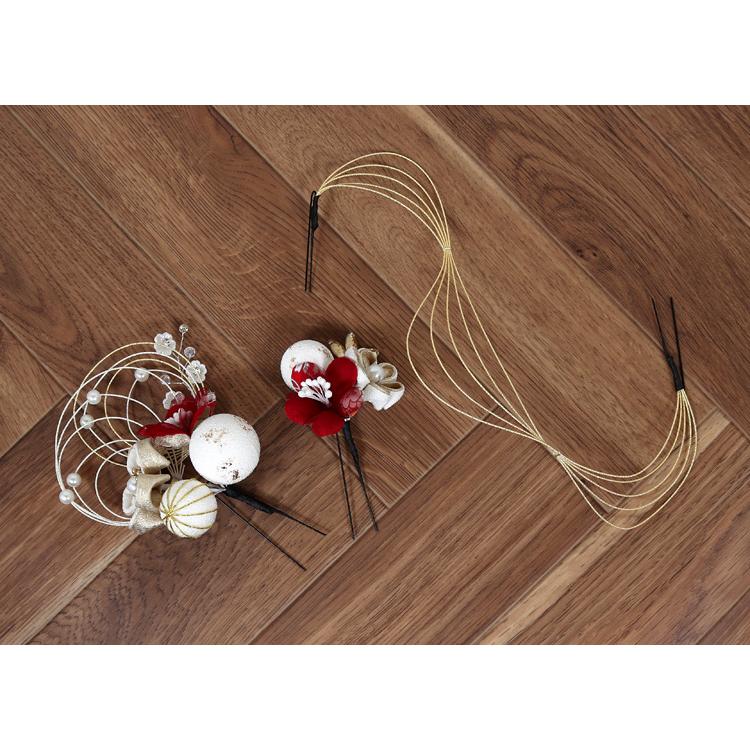 髪飾り 振袖 成人式 卒業式 袴 結婚式 パーティー 着物 和装 ヘアアクセ 水引 花飾り ヘッドドレス 金 赤 3点セット e280 |  | 02