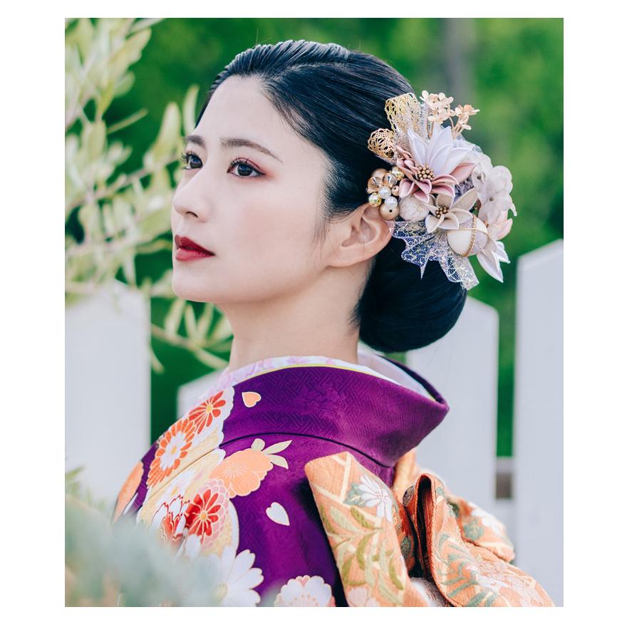 髪飾り 成人式 振袖 卒業式 袴 結婚式 着物 浴衣 和装 ヘアアクセ ピンクベージュ Arenca プティダリア ヘッドドレス かんざし e282 |  | 02