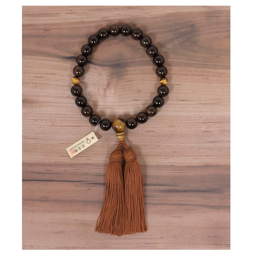 数珠 男性 虎目石 縞黒檀 京念珠 紳士用 桐箱入り 珠数 じゅず 念珠