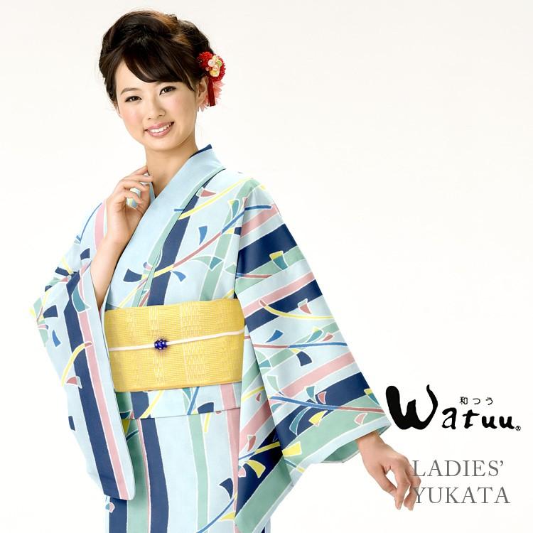 浴衣 仕立上り 女性 浴衣 レディース ゆかた ブランド 大人 かわいい レトロ yukata プレタ フリーサイズ ly078 水色 ブルー｜kyonenya