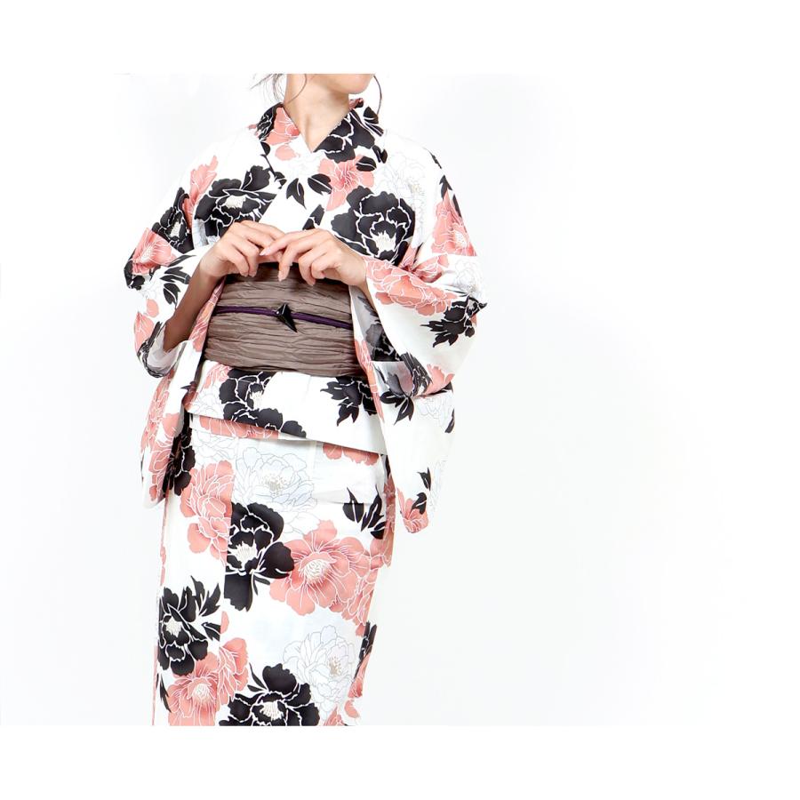 新品　未使用　浜松 ハート型花柄 浴衣　寸法写真表示 二部式 浴衣 レディース 女性 セパレート 白 牡丹 フリーサイズ 夏祭り