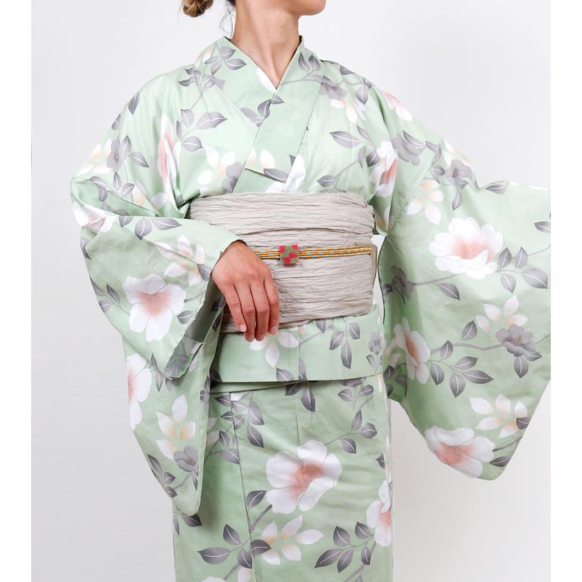 浴衣 レディース セパレート 二部式 女性 単品 椿 黄緑 フリーサイズ