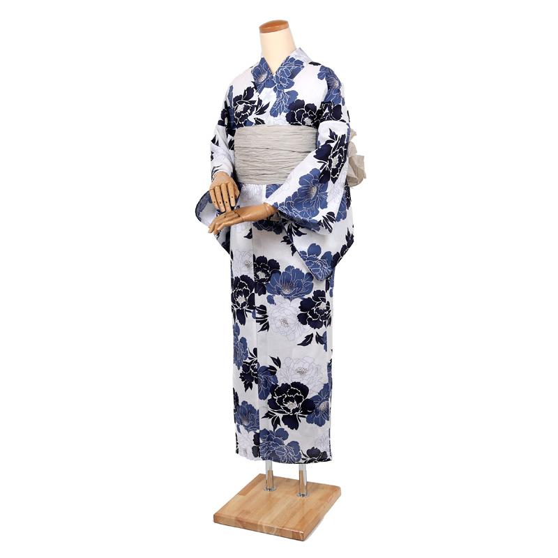 紺色・白色花柄 浴衣 単品 浴衣 レディース セパレート 二部式 女性 単品 白 青 牡丹
