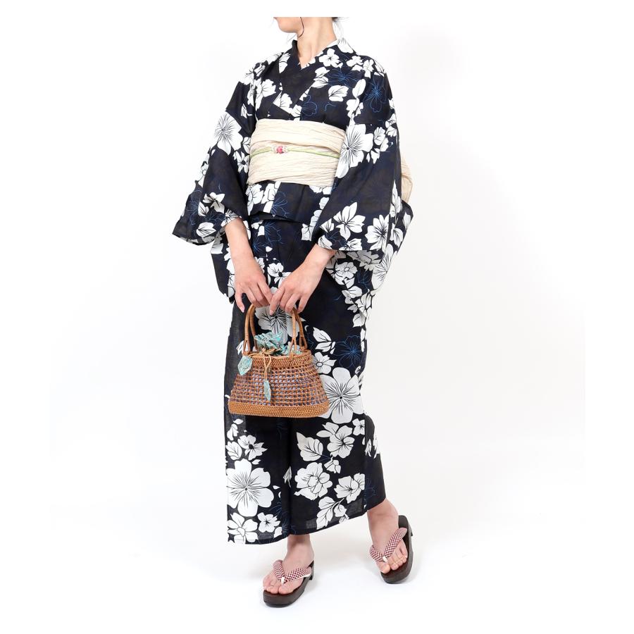浴衣 二部式 レディース 女性 セパレート 紺 ネイビー 百合 単品