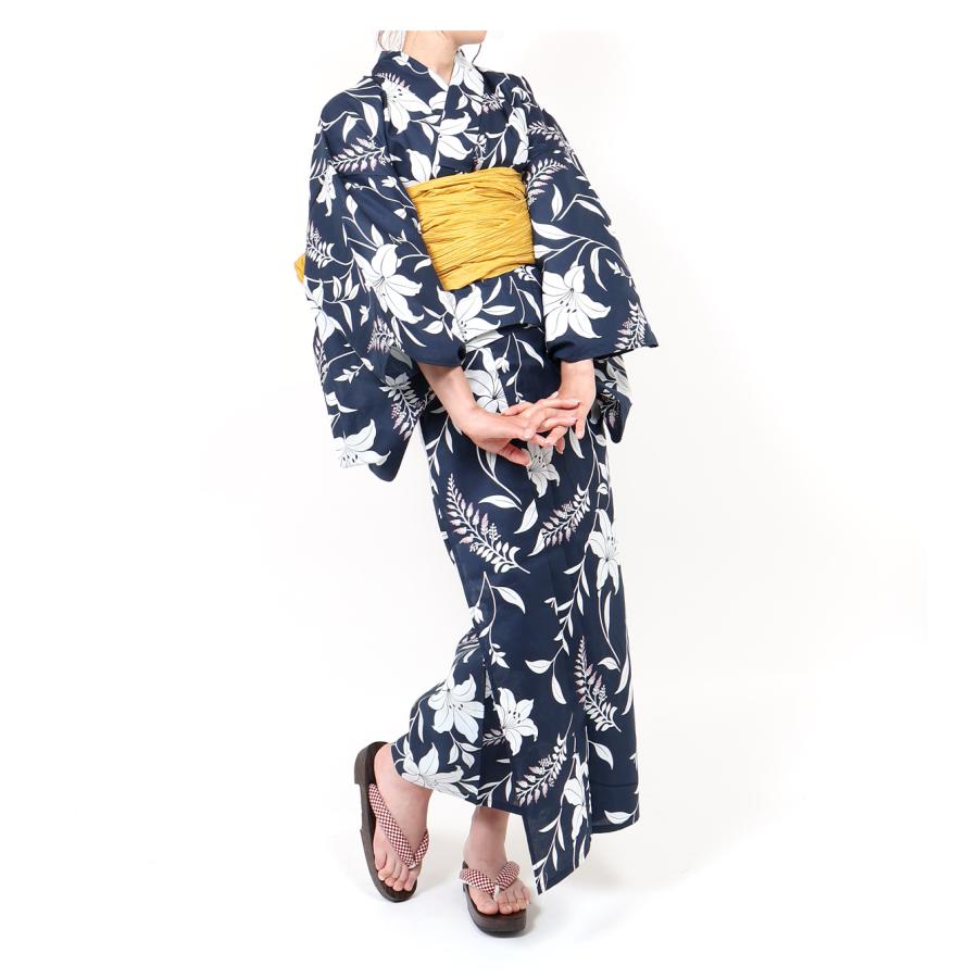 浴衣 セパレート レディース 二部式 女性 紺 ネイビー 百合 単品