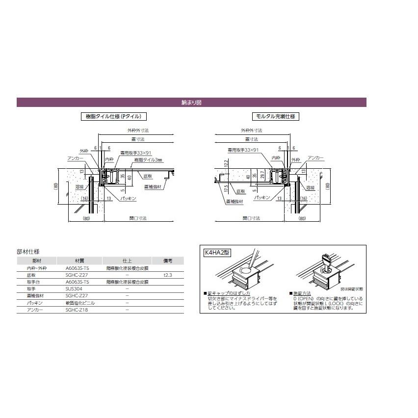 ダイケン アンダーハッチ アルミ床下点検口 4HA245 3台セット ダイケン アンダーハッチ 4HA2型450角（4HA245樹脂タイル、モルタル