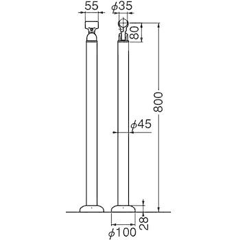 シロクマ アプローチ手すり用支柱 ABR-703B ベースプレート式（アルミ  